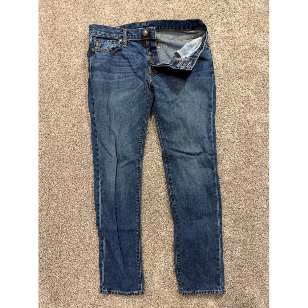 Abercrombie & Fitch Jeans Mens 34x32 Blue The A&F Skinny Button Fly 100% Cotton*
